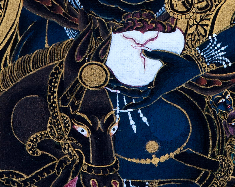 Shri Devi Magzor Gyalmo Thangka | Motherly Buddhist Protector | Black And Gold Art
