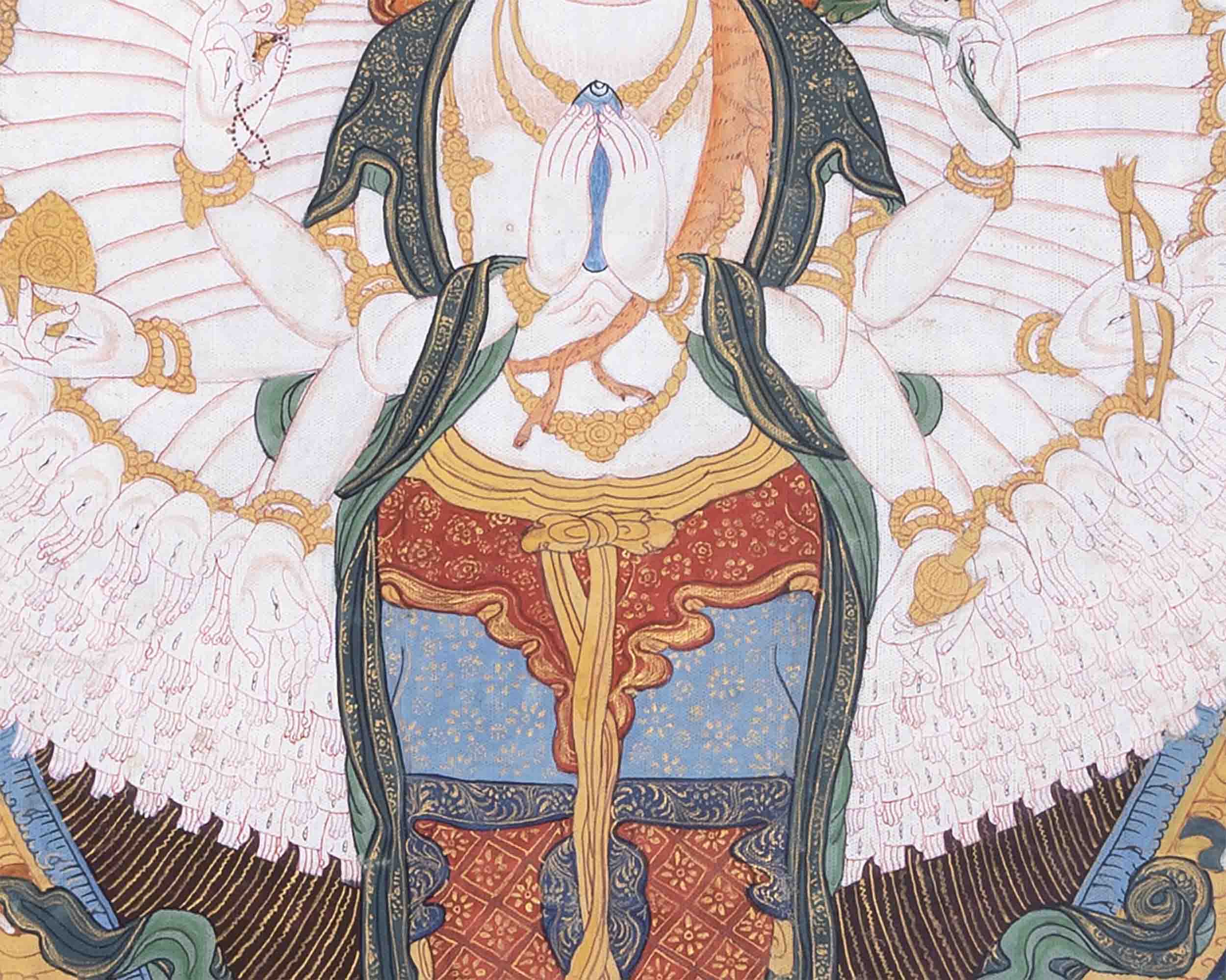 Vintage Avalokiteshvara Thangka | 1000 armed Chengrezig Thangka