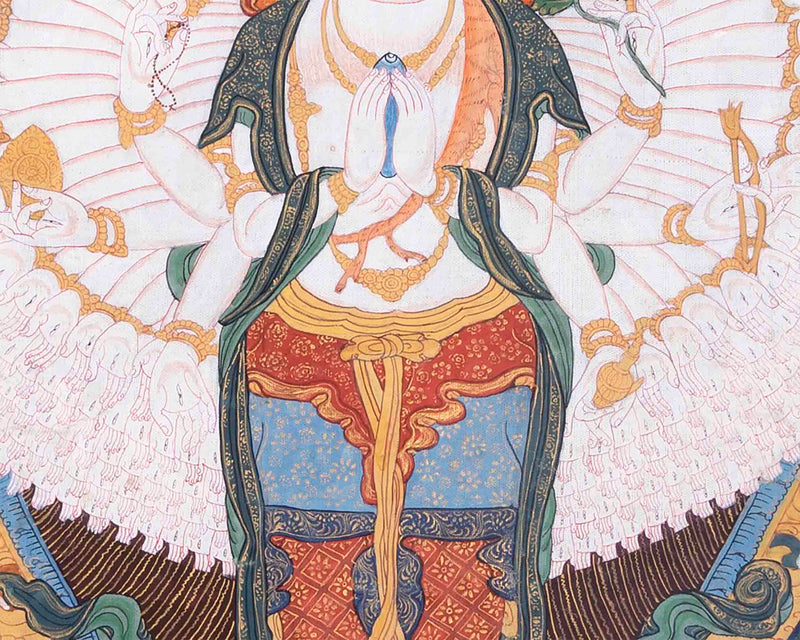 Vintage Avalokiteshvara Thangka | 1000 armed Chengrezig Thangka