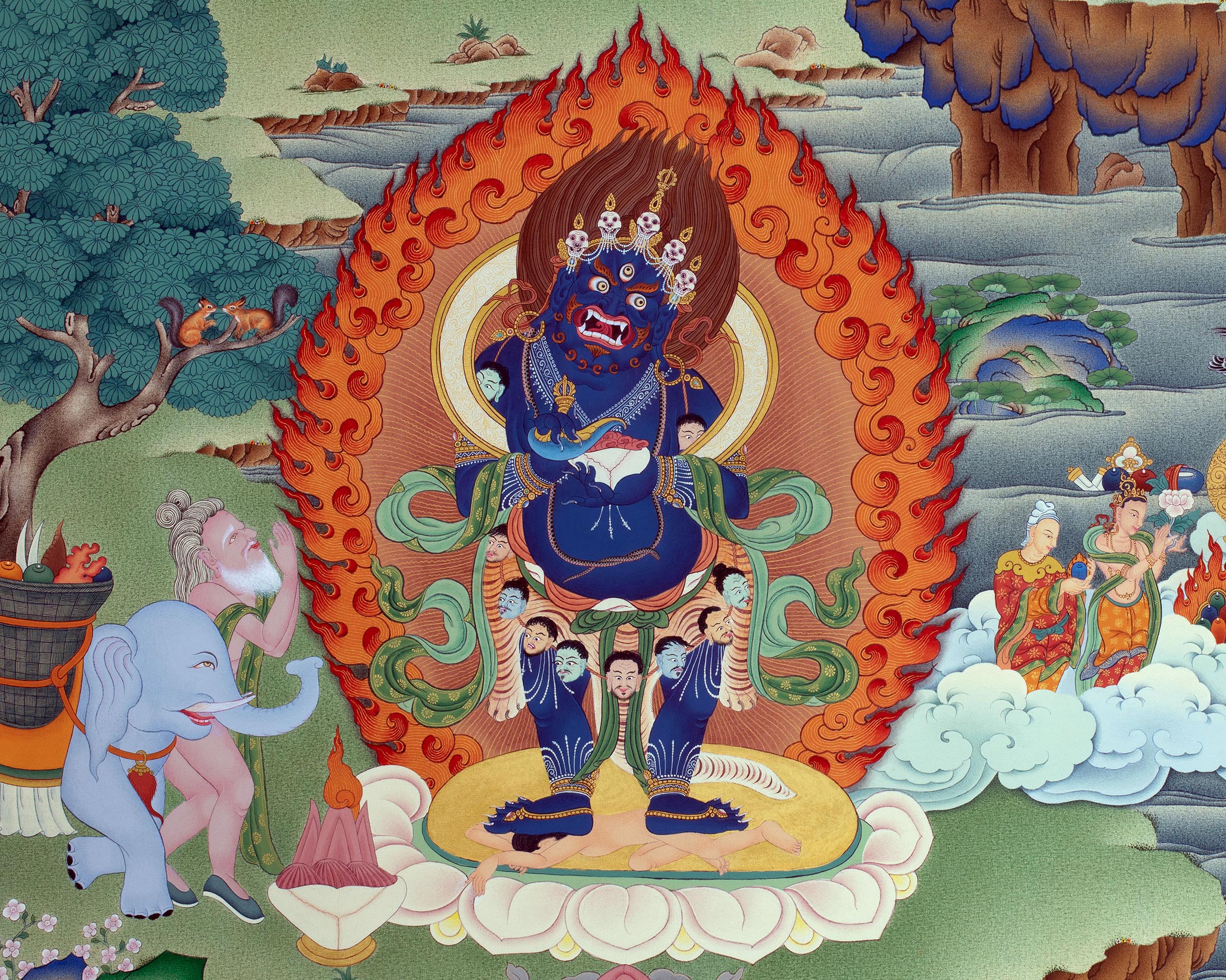Guru Rinpoche In Pandita Form | Traditional Thangka Canvas Print