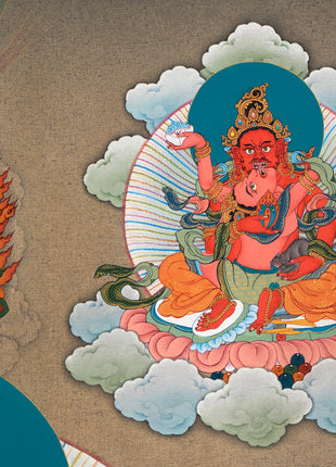 Five Jambhala Thangka | Buddhist Wealth Deities