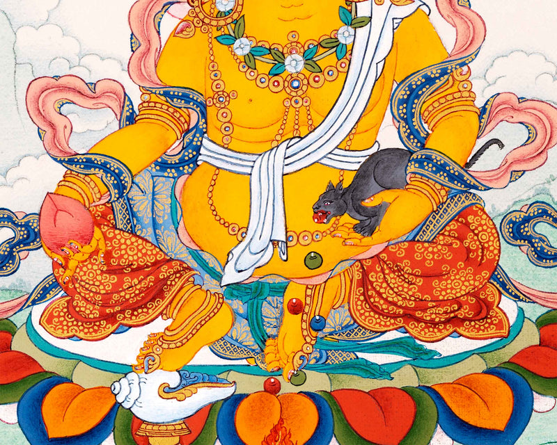 Tibetan Yellow Dzambhala Thangka Painting | The Tibetan Wealth Deity | Buddhist Kubera