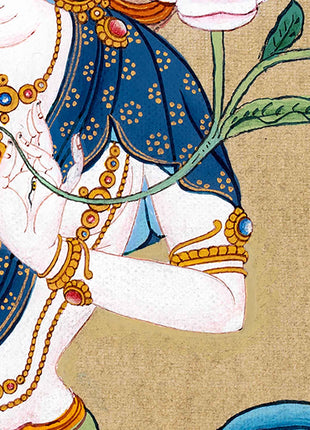 White Tara Meditation Thangka | Traditionally Hand Painted Art