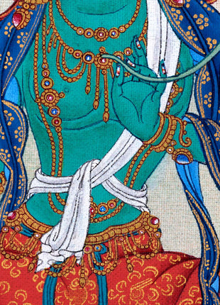 Buddha Green Tara Thangka Painting For Daily Prayers | Traditional Tibetan Buddhist Painting