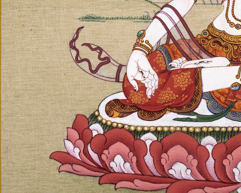 White Tara Thangka, Tibetan Tara Painting, Traditional Buddhist Art