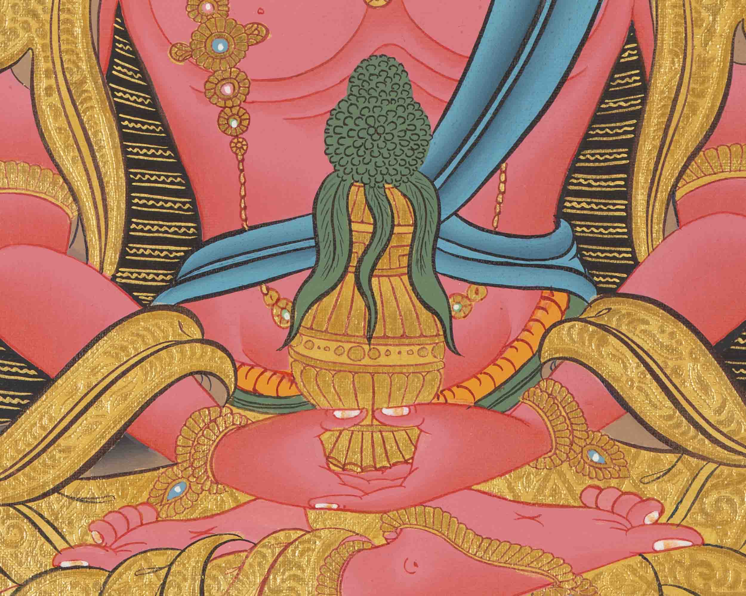 Red Amitayus Buddha | Buddhist Traditional Thangka | Gift For Buddhist
