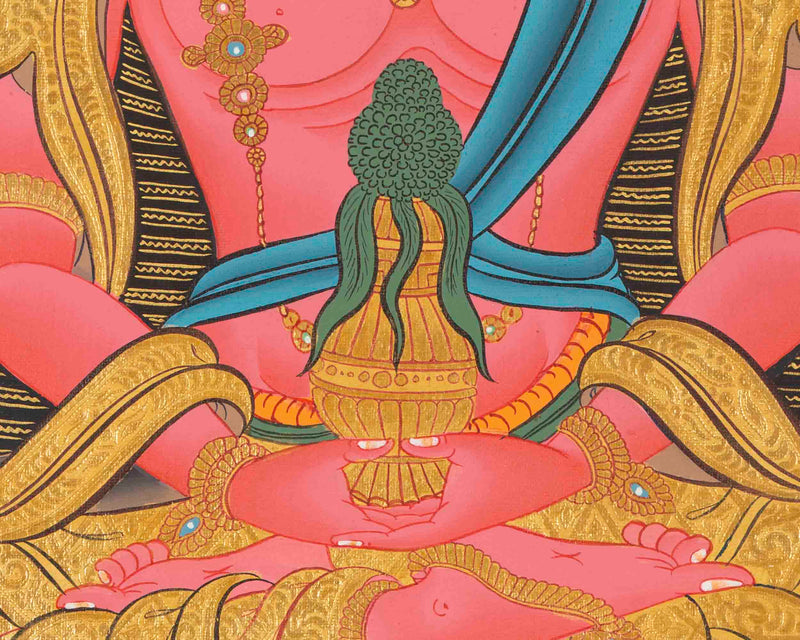 Red Amitayus Buddha | Buddhist Traditional Thangka | Gift For Buddhist