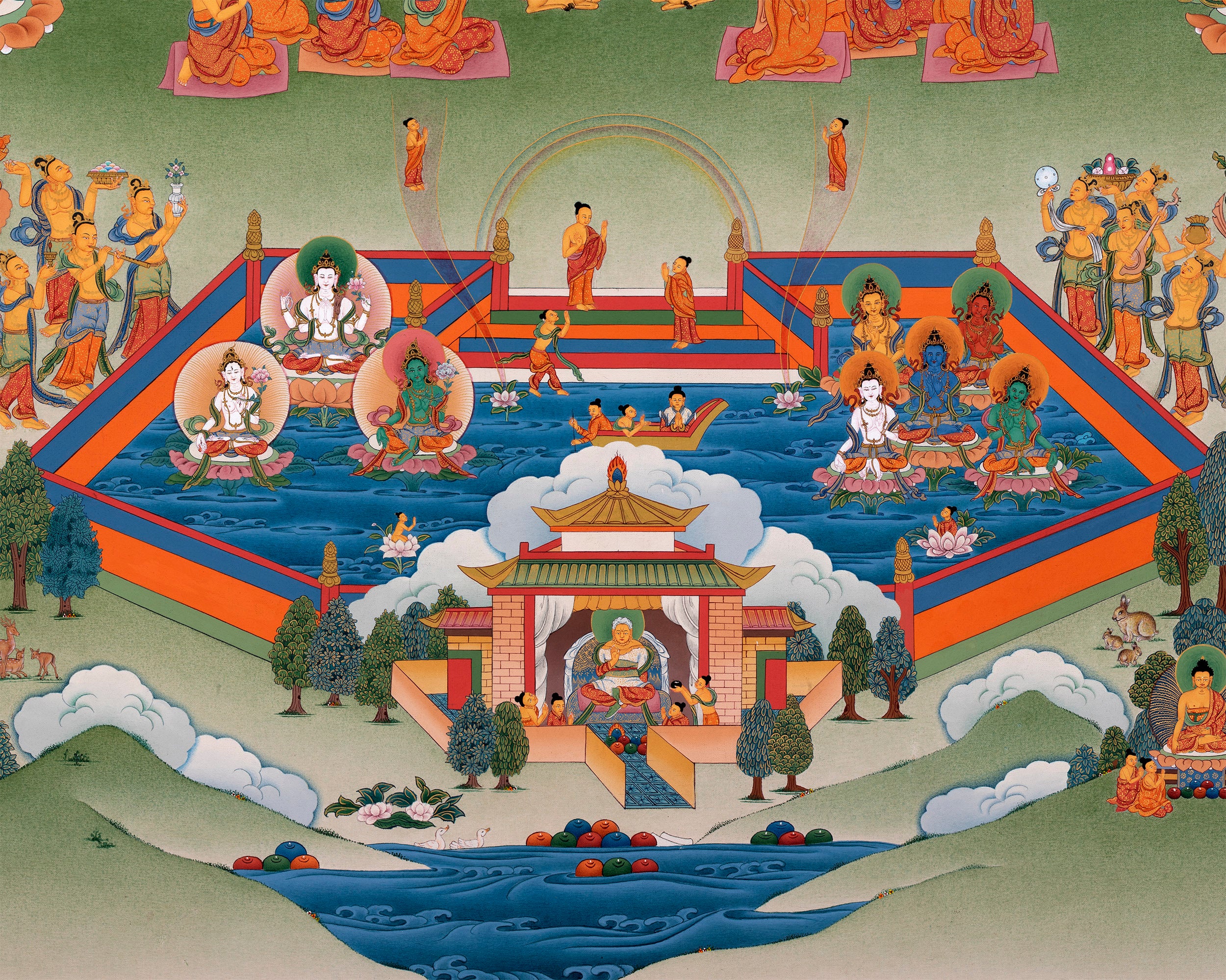 Buddha Amitabha Pureland Thangka | High Quality Giclee Canvas Print