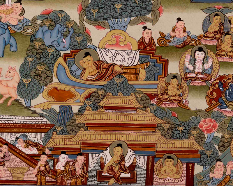 Gautam Buddha's Life Story | Religious Buddhist Thangka | Wall Decors