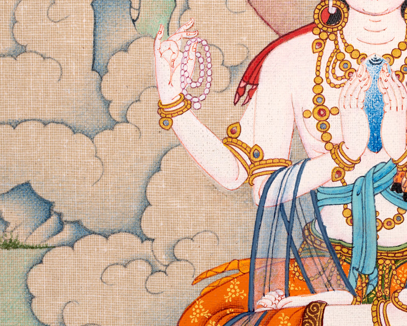 Chenrezig Thangka, 4 Armed Bodhisattva Avalokiteshvara ,Hand-painted Tibetan Painting