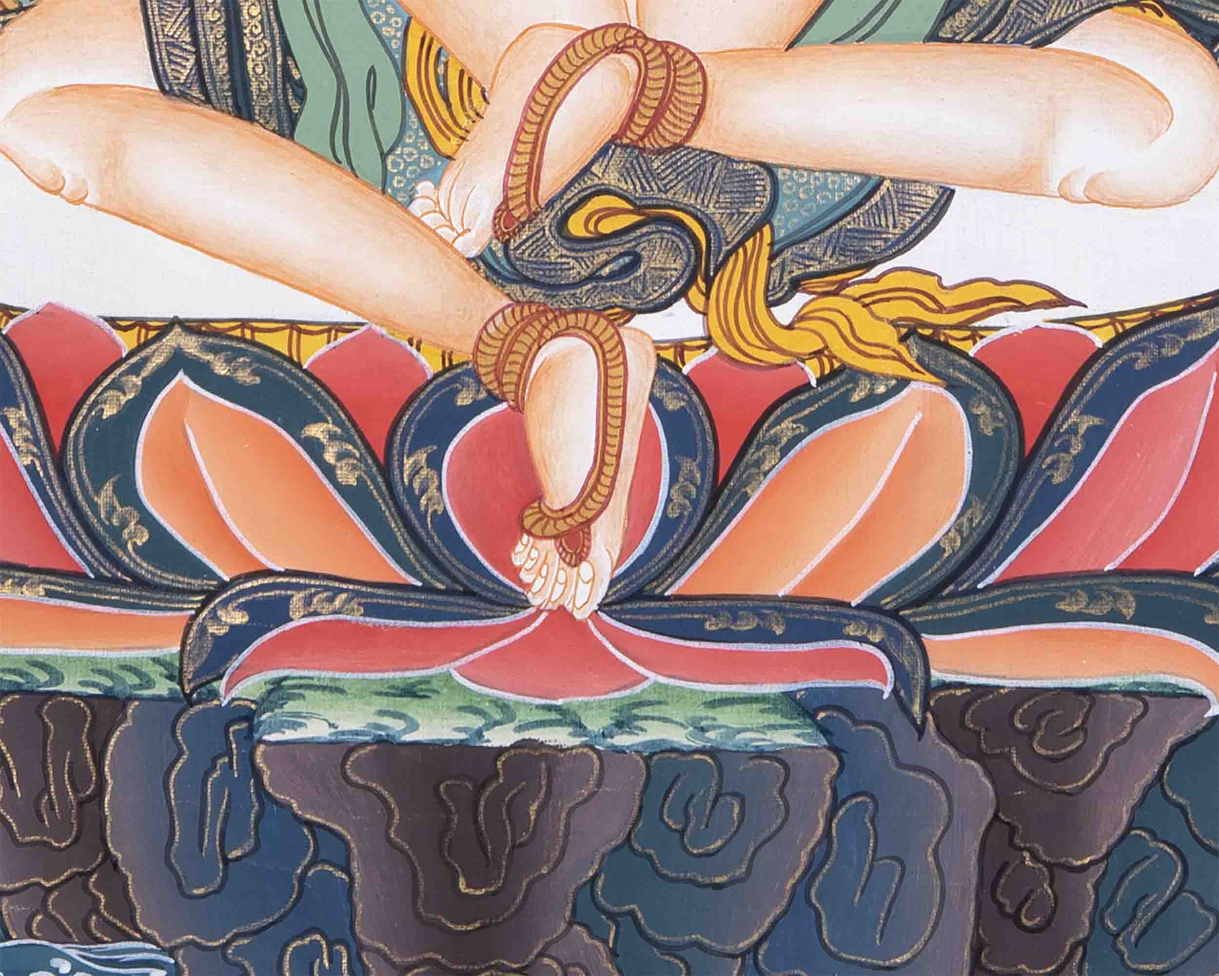 Avalokiteshvara Thangka Painting | Hanging Art For Office , Bedroom , Temple , Monastery or Farmhouse