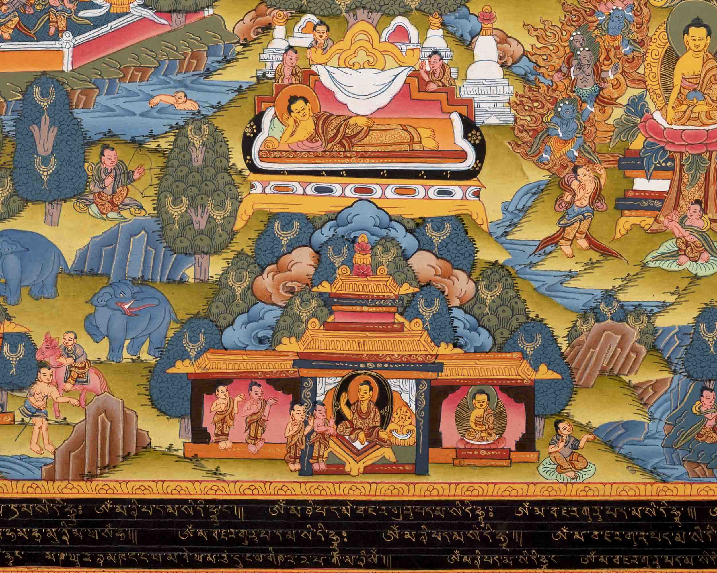 Buddha life Story Thangka | Vintage Hand-Painted Buddhist Art
