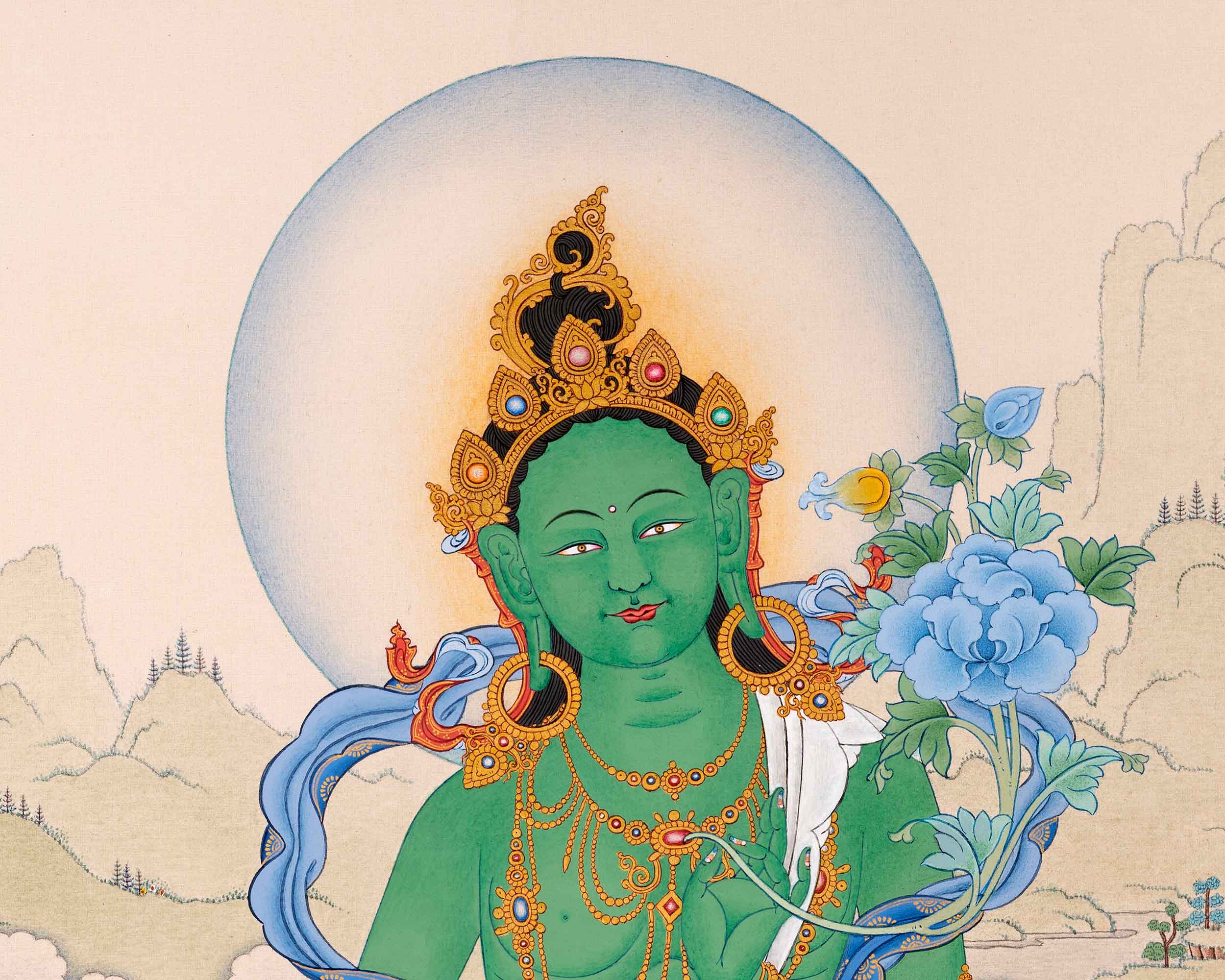 Green Tara Practice Thangka| Traditional Tibetan Hand Painting