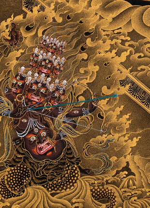 Ekajati Rahula And Dorje Legpa | Three Nyingma Protectors | Black and Gold Thangka