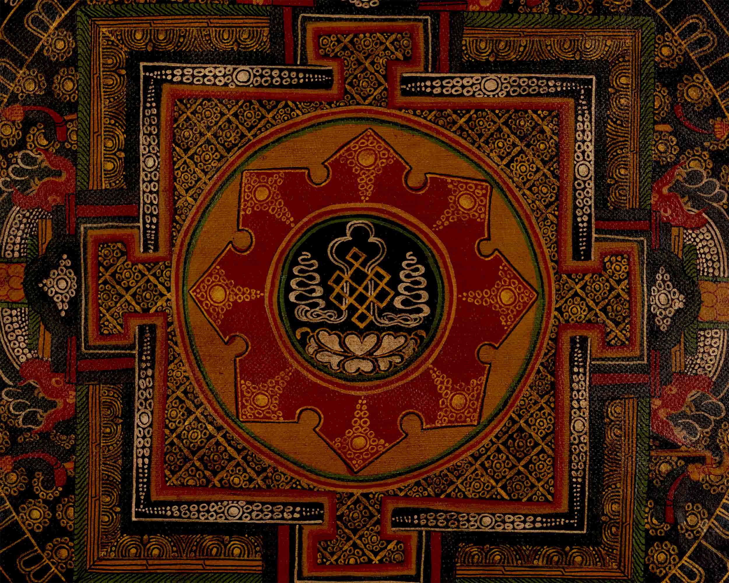 Oil Varnished Endless Knot Mandala Thangka | Hand Painted Mandala Art