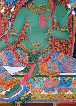 Green Tara Thangka Print, Canvas Digital Print