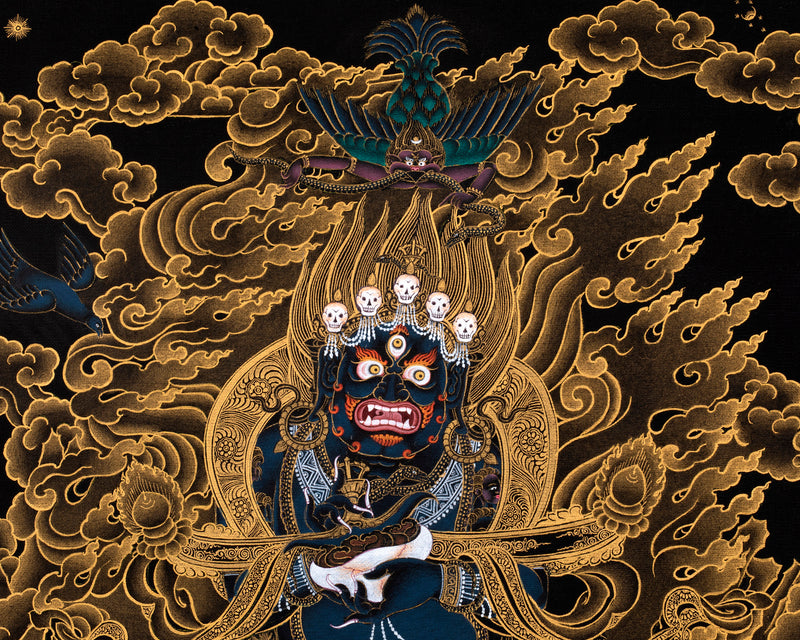 Sakya Mahakala Thangka | Hand painted Tibetan Black And Gold Thangka