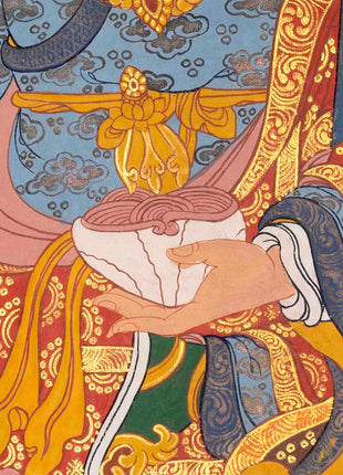 Handpainted Guru Rinpoche Surrounded By Dhyani Buddha Traditional Thangka |  Meditation And Yoga