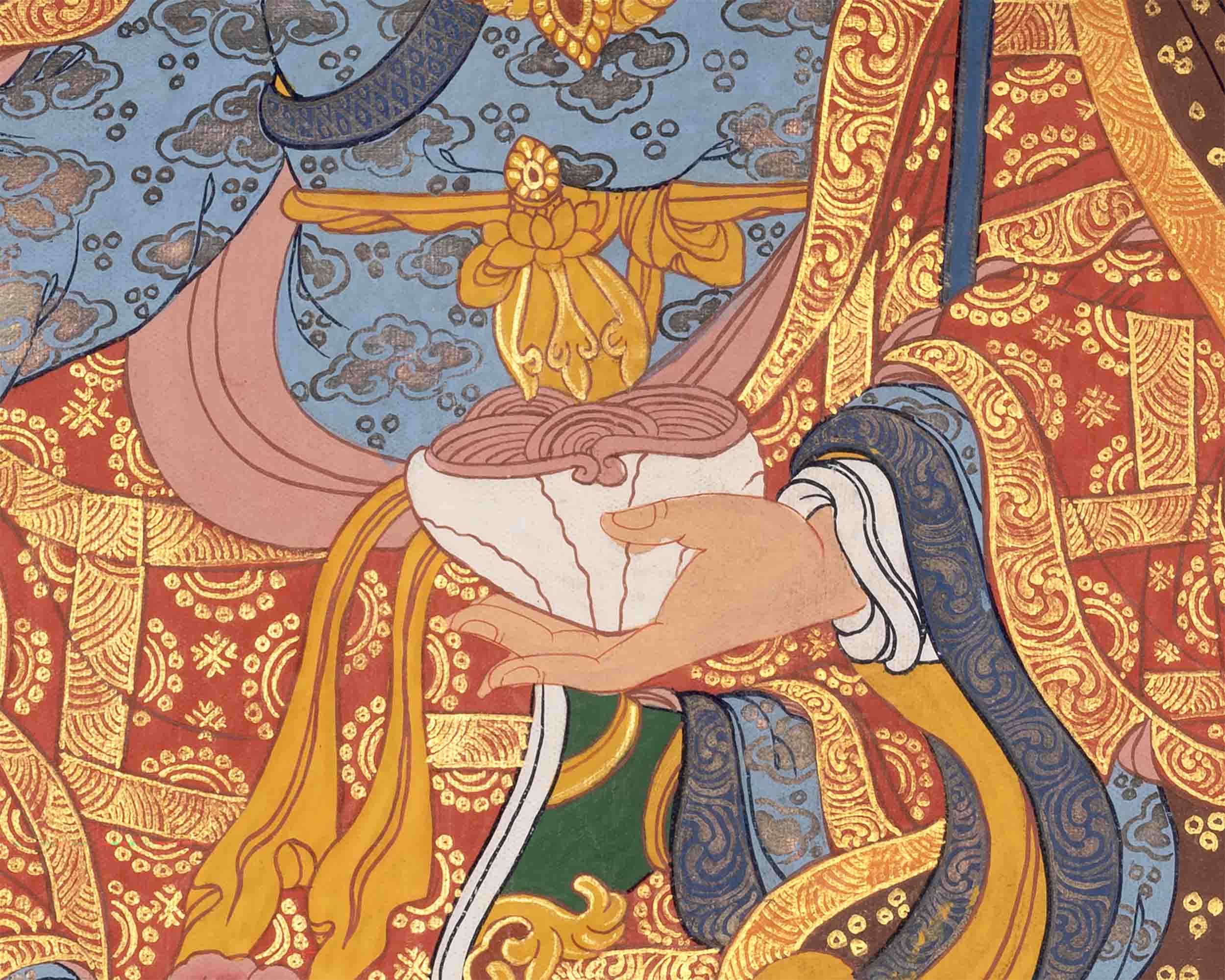 Handpainted Guru Rinpoche Surrounded By Dhyani Buddha Traditional Thangka |  Meditation And Yoga