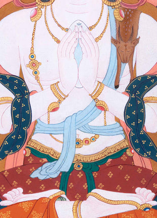 Traditional Tibetan Thangka For Chenrezig Mantra Practice | The Bodhisattva Of Compassion Art On Cotton Cavnas