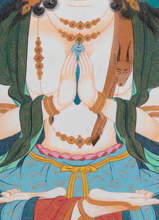 Avalokitesvara Chengrezig Thangka | Traditional Buddhist Paint | Wall Decors