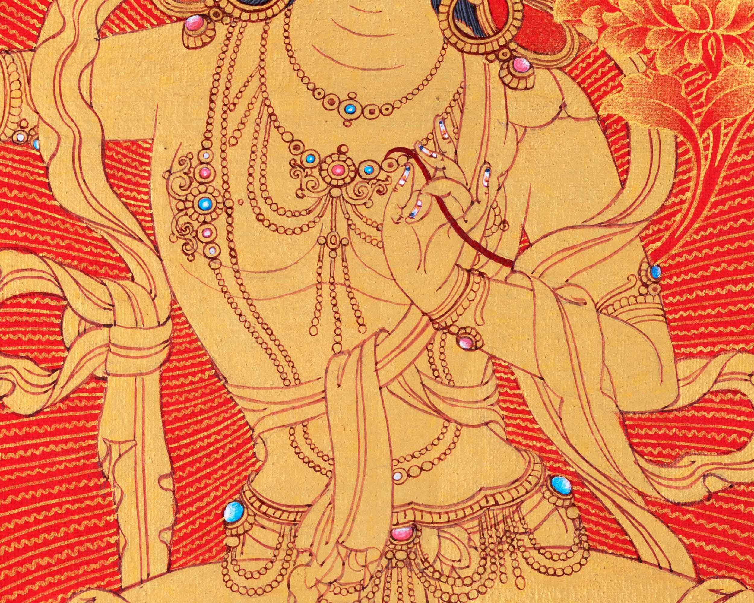 Manjushri, The Buddhist Deity Of Wisdom Thangka | Himalayan Buddhist Sacred Art For Meditation