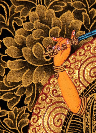 Wisdom Deity Manjushri Thangka | Tibetan Bodhisattva Art in Small Size