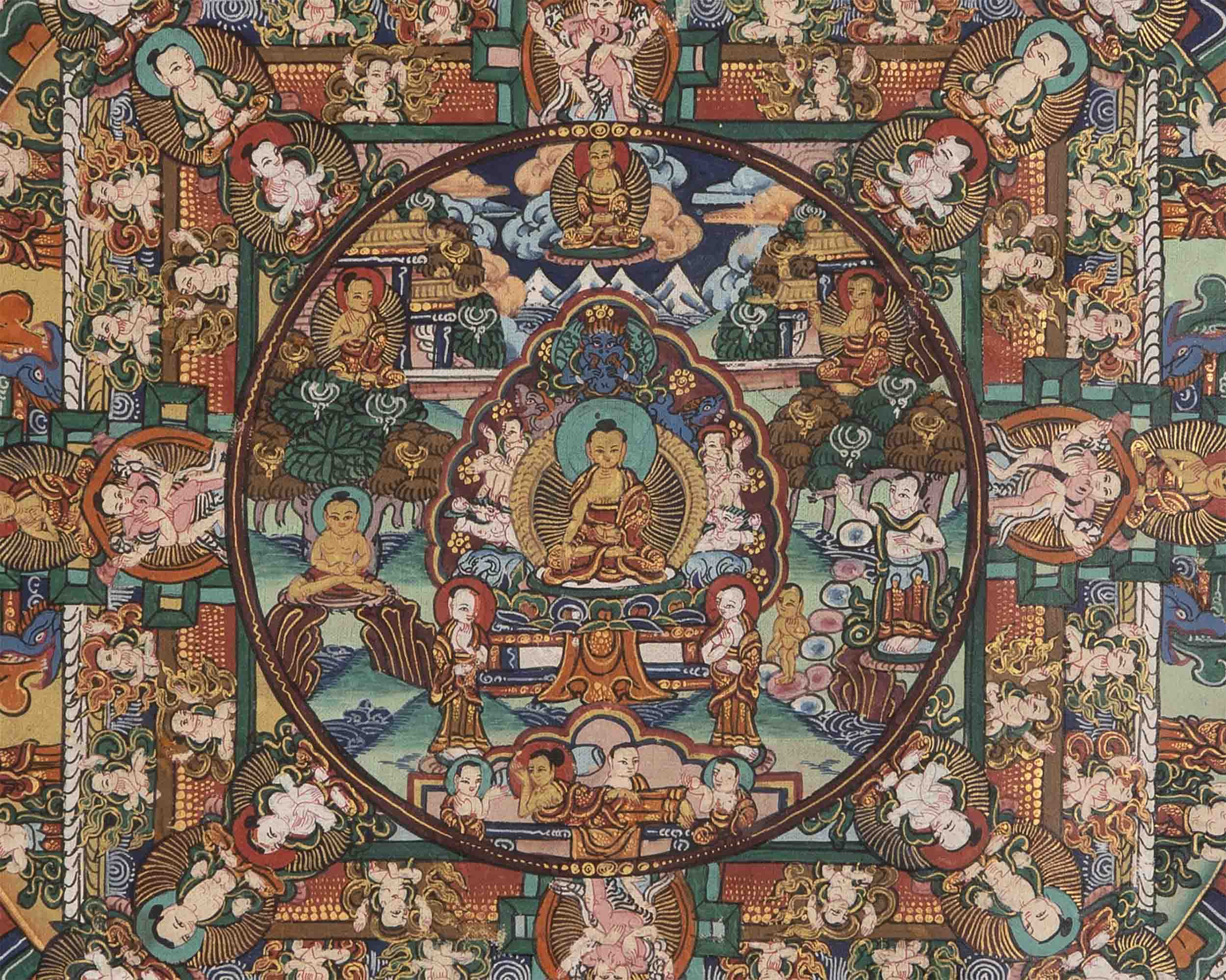 Buddha Mandala Thangka With Brocade |  Wall Hanging Painting