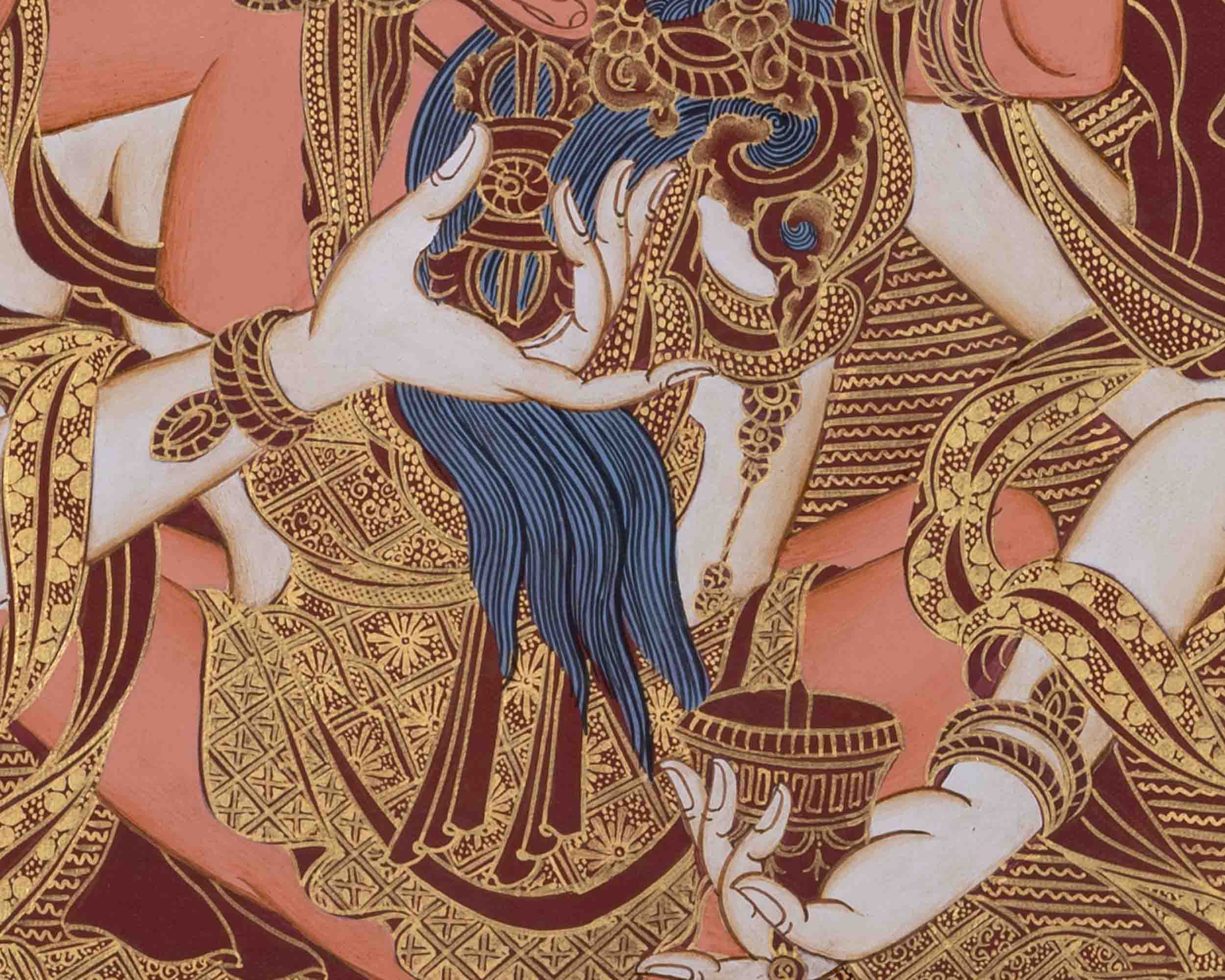 Red And Gold Vajrasattva Yab Yum Thangka | Wall Decor Painting