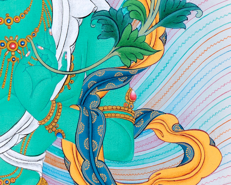 Green Tara Art | Female Buddha Thangka | Bodhisattva