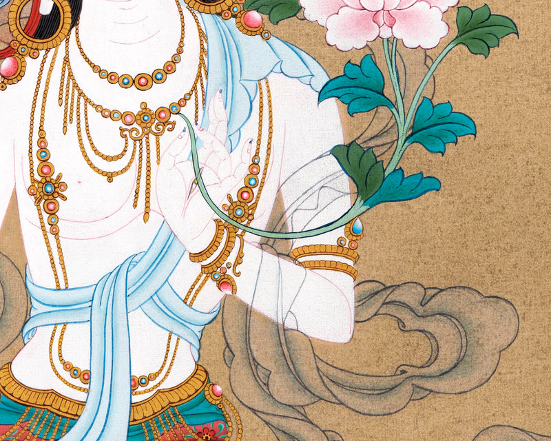 Large White Tara Thangka | Traditional Buddhist Art