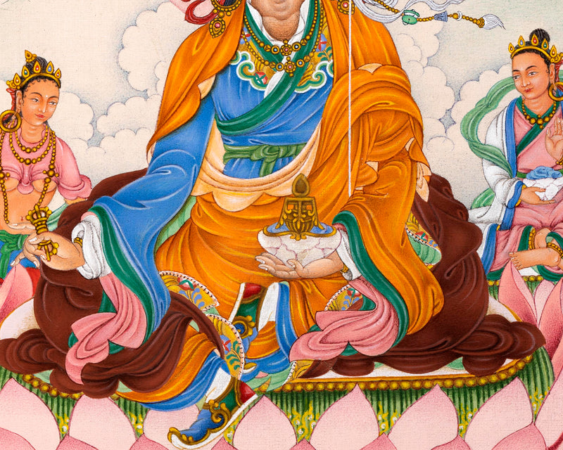 Guru Padmasambhava with Mandarva and Yeshe Tsogyal | Tibetan Thangka Painting