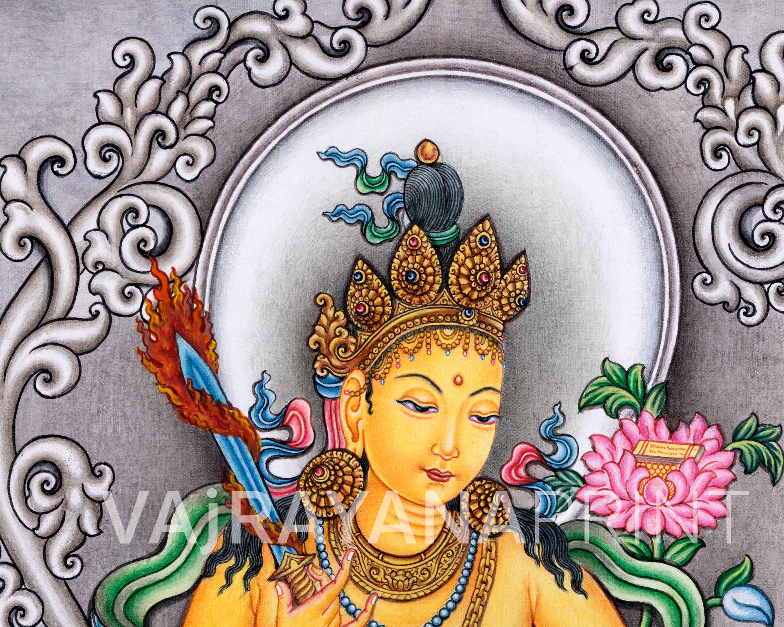 Nepali Pauba Print For The Practice Of Manjushri Mantra | Manjushri The Bodhisattva Of Wisdom Print