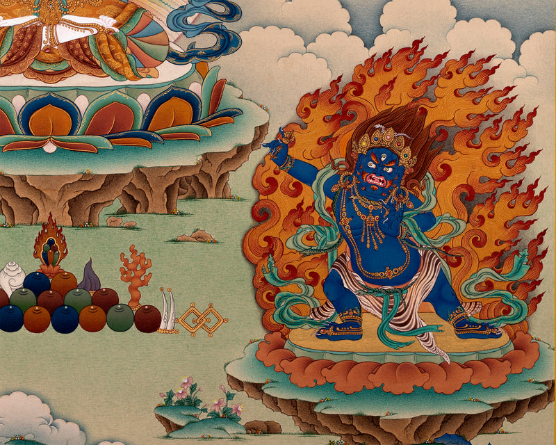 Avalokiteshvara, Vajrapani & Manjushri, Tibetan Thangka Painting, Vajrayana Buddhist Art