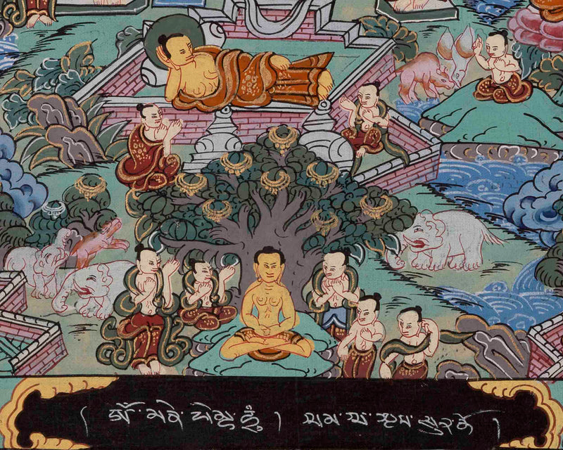 Vintage Life Story Of Buddha | Traditional Tibetan Thangka