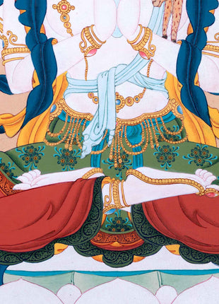The Compassion Bodhisattva Chenrezig Thangka Art | Four Armed Chenrezig Hand Painted Art For Wall Decoration