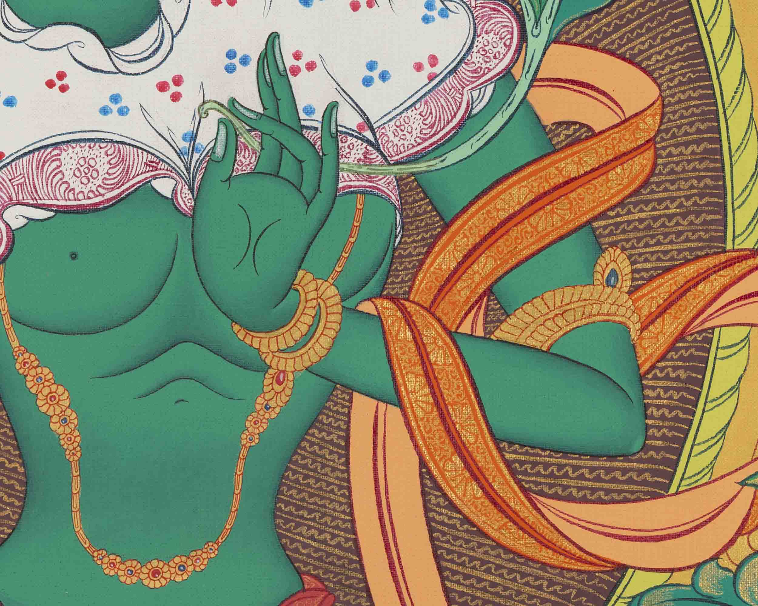 Green Tara Thangka | Healing Tara Painting | Traditional Artwork