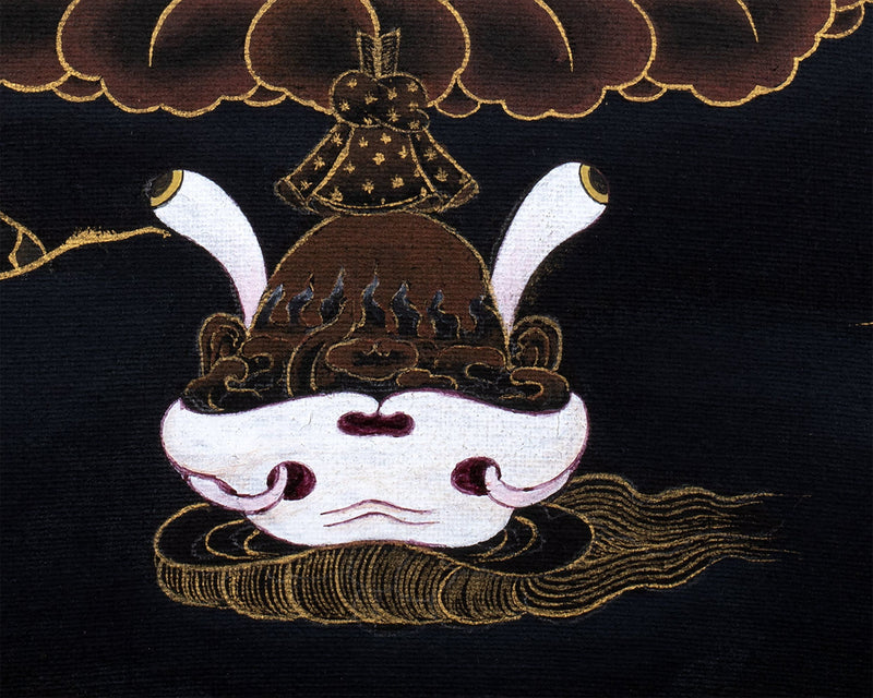 Singhamukha Thangka | Simhamukha | Lion Faced Dakini | Black And Gold Painted Tibetan Art