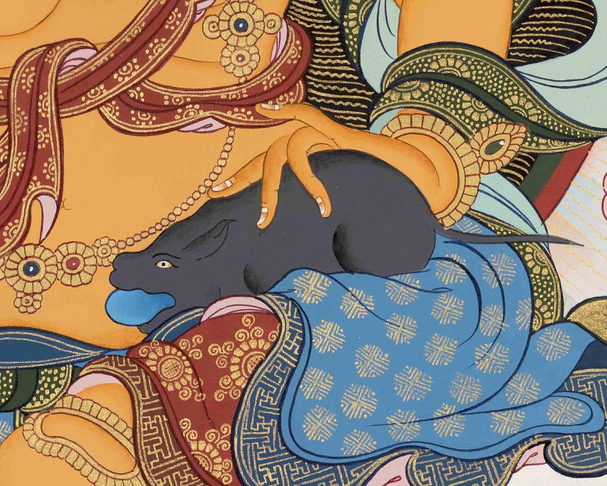 Dzambala Kubera Thangka | Buddhist Wealth Deity | Wall Decors