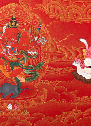 Kurukulla with Ganesh And Takiraja | Tibetan Thangka in Marthang Style
