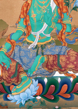 Green Tara Thangka Print | Buddhist Painting  | Digital Canvas Print