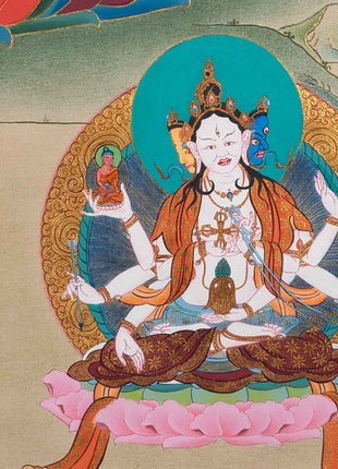 White Tara Meditation Practice Thangka | White Tara With Amitayus and Namgyalma