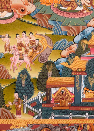 Buddha life Story | Vintage Original Hand-Painted Thangka