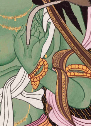 Mother Green Tara Thangka | Religious Buddhist Paint | Wall Decors