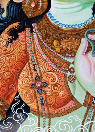 Green Tara Mantra Symbol Newari Print | Mother Of All Buddhas, Green Tara Print For Wall Hanging