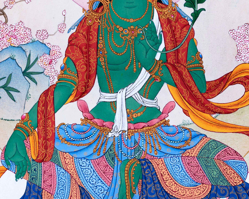 Green Tara, The Buddha Tara Devi Thangka For Healing & Longevity | Traditional Tibetan Buddhist Art