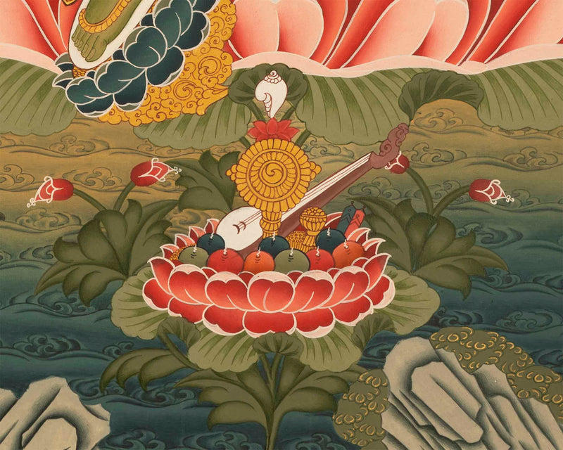 Green Tara Thangka | Female Bodhisattva Wall hanging Painting