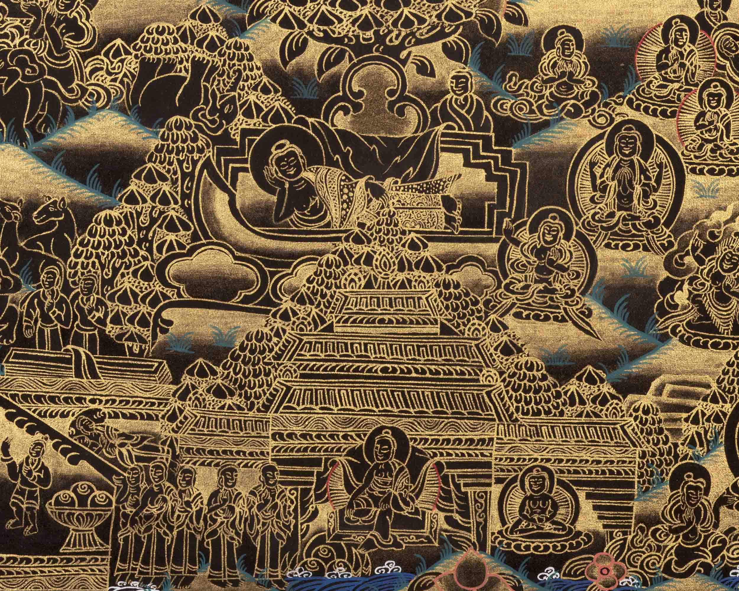 Buddha Life Story | Vintage Thangka Art | Religious Wall Decors