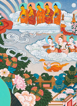 Amitabha Buddha Pure Land Thangka | Tibetan Thangka Hand painted in Enlightenment Studio