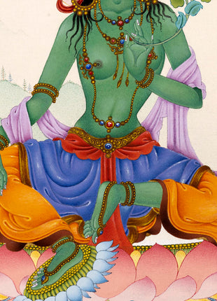 Green Tara Thangka | Himalayan Paintings | Hand-Painted with 24k Gold